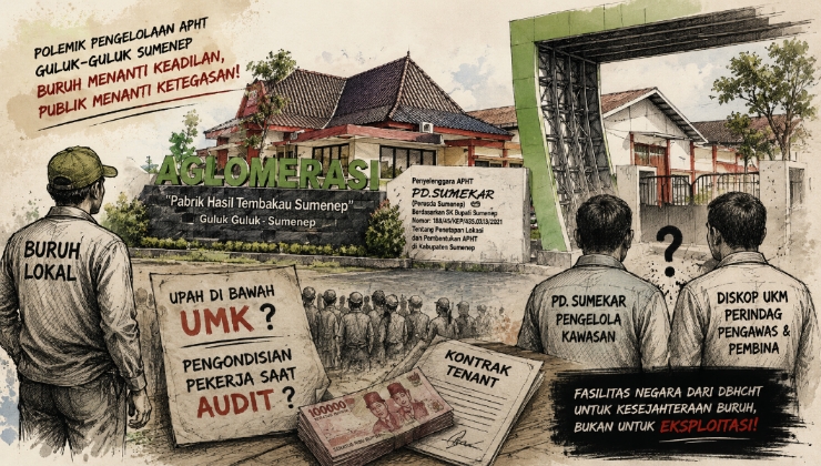 Ilustrasi kawasan Aglomerasi Pabrik Hasil Tembakau (APHT) Guluk-Guluk, Sumenep, yang menjadi sorotan publik menyusul mencuatnya dugaan persoalan pengupahan buruh dan tata kelola kawasan. (Ilustrasi: Newsline.id) 