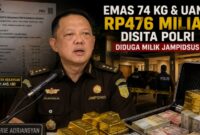 Kolase dokumen LHKPN Febrie Adriansyah dan potret Jampidsus Kejaksaan Agung RI. Penggeledahan yang dilakukan Kortastipidkor Polri di sebuah rumah yang diduga berkaitan dengannya menjadi sorotan publik setelah penyidik mengumumkan penyitaan emas batangan dan uang tunai dengan nilai sekitar Rp476 miliar.